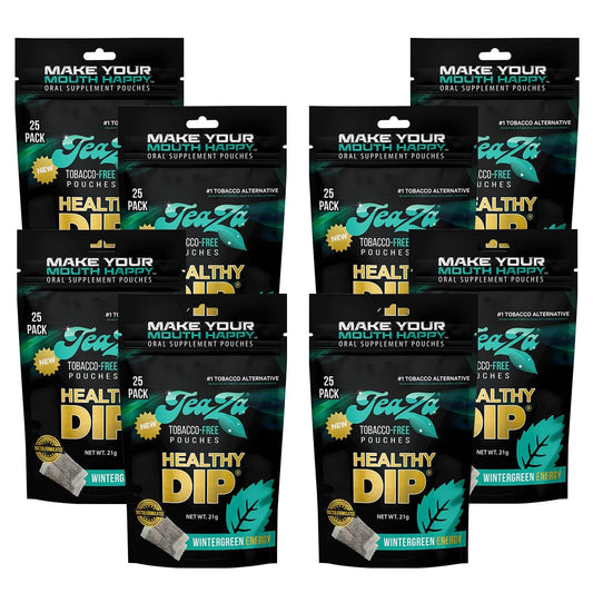 TeaZa Wintergreen Energy Pouches pack shows refreshing flavor for on-the-go energy boost.