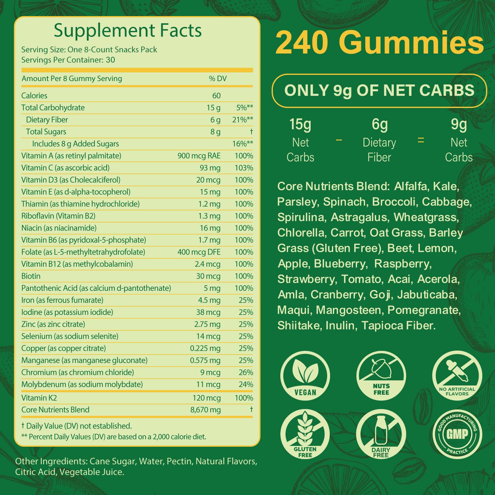 Tecepec Greens Daily Gummies with adaptogenic mushrooms for steady energy on busy days
