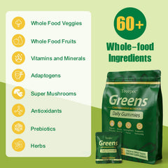Tecepec Greens Daily Gummies packaging highlights portioned servings for easy daily use.