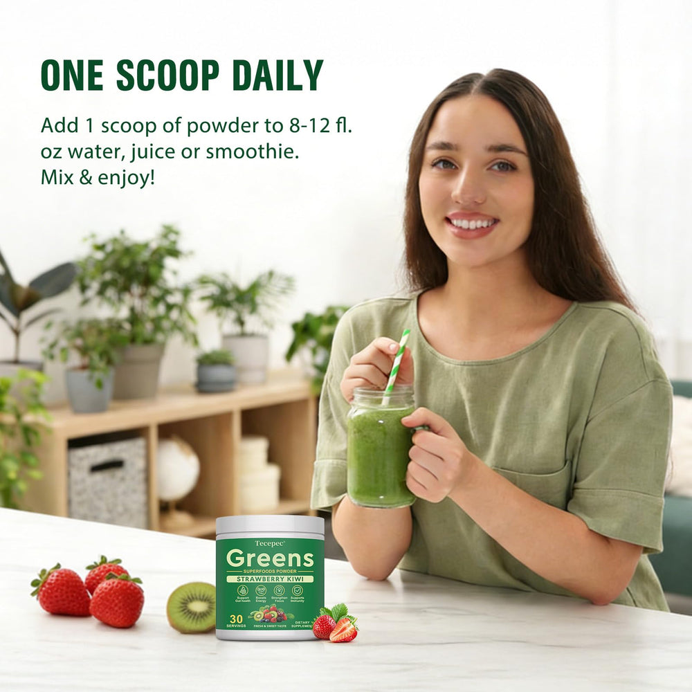 Tecepec measuring scoop showcases simple daily portion for consistent intake.
