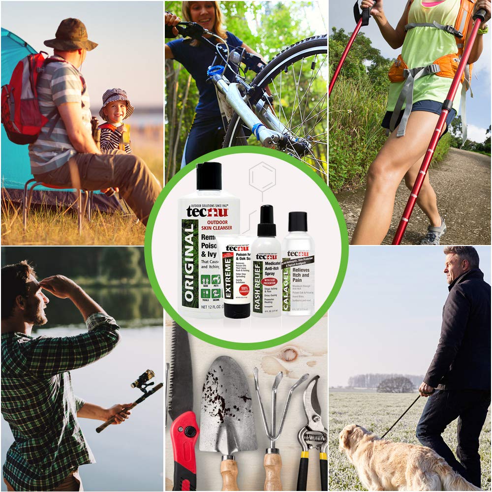Outdoor enthusiasts applying Tecnu Extreme after hiking or camping.
