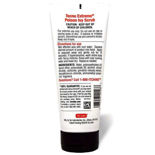Tecnu Extreme scrub massaged into skin for quick 15-second action against oils.