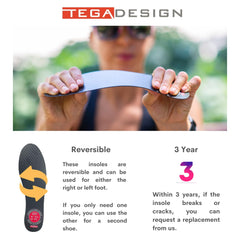 TEGA carbon fiber insole material closeup highlights European-made craftsmanship.