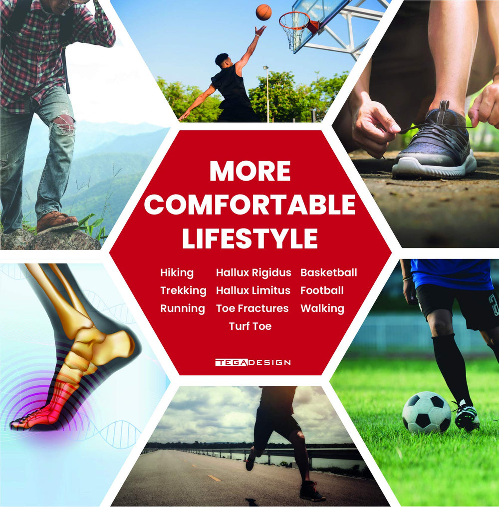 TEGA carbon fiber insole arch design helps align the foot for balanced weight transfer.