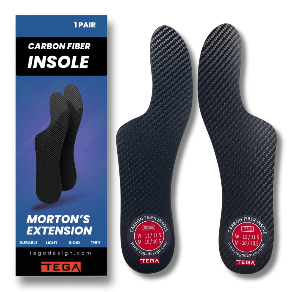 TEGA Morton's Extension pair insoles provide balanced support for both feet.