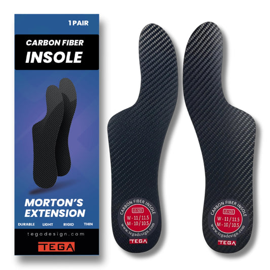 TEGA Morton's Extension pair insoles provide balanced support for both feet.