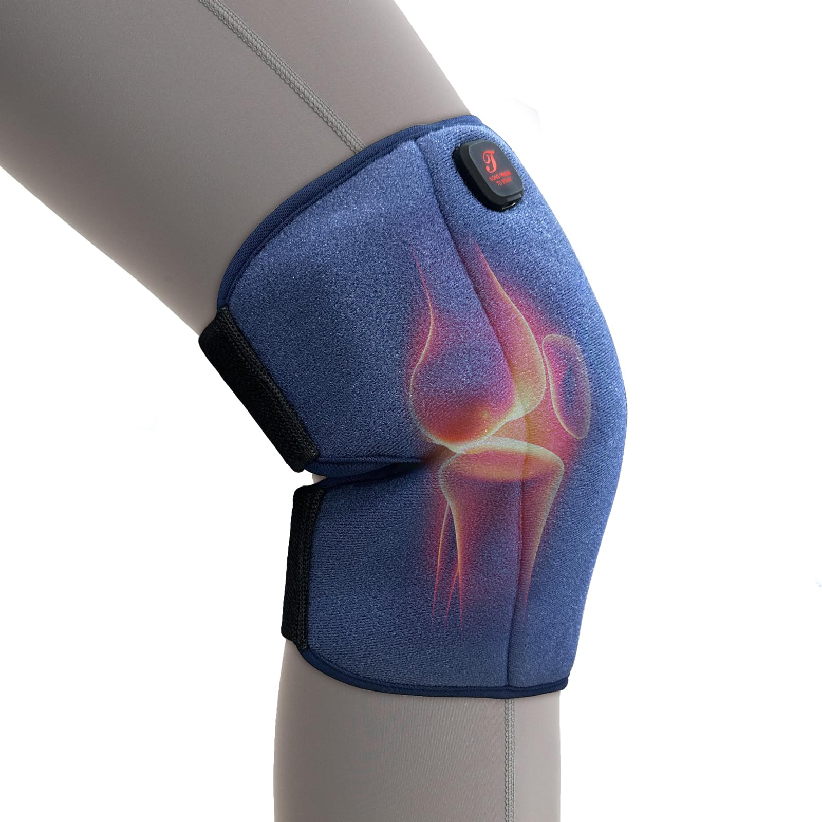 Telepepe heated knee brace worn for soothing warmth after activity