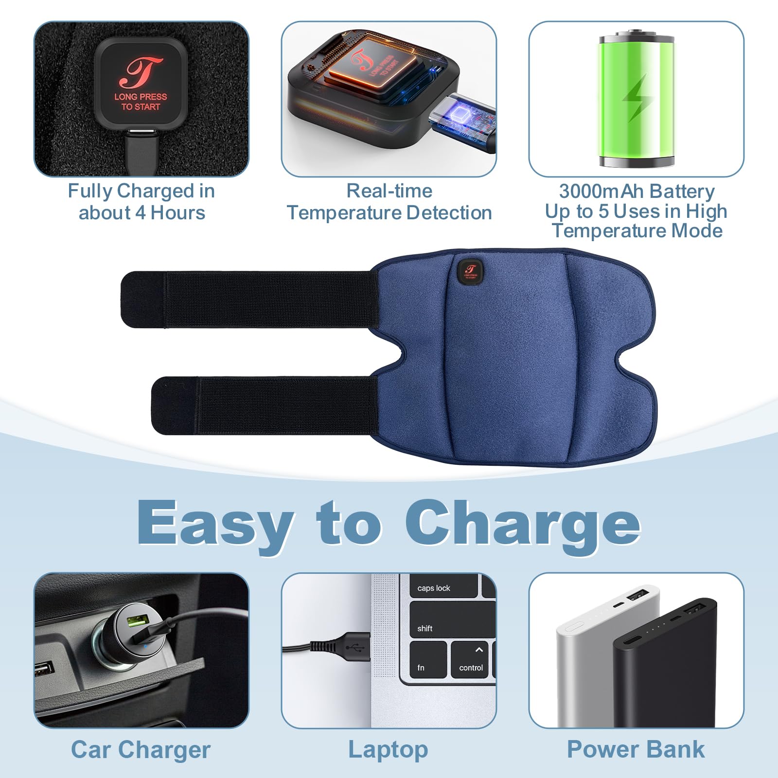 Telepepe heated knee pad charges via USB for easy top-up