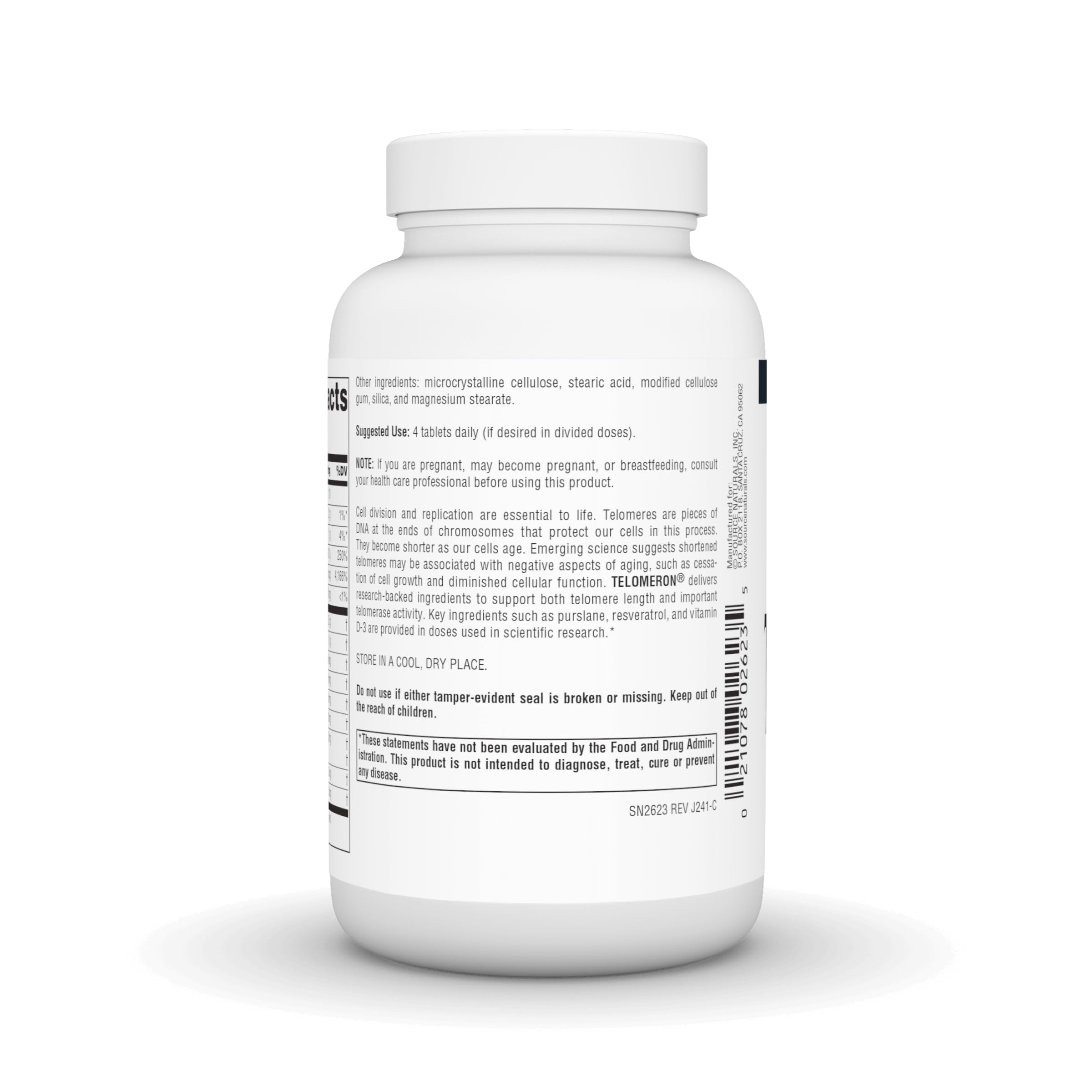 Telomeron tablets close-up, highlighting precise formulation for potential cellular support