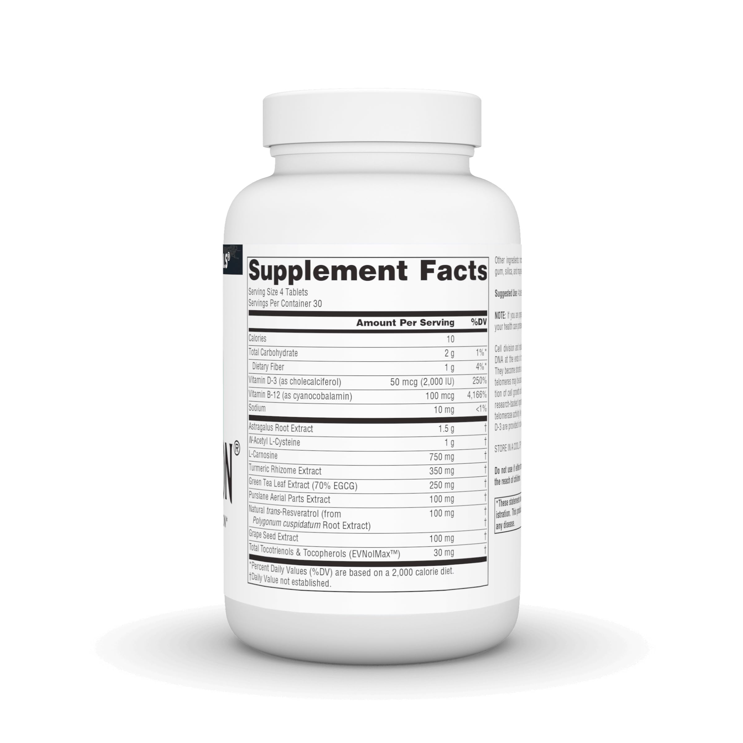 Telomeron tablets arranged for daily use and potential cellular support