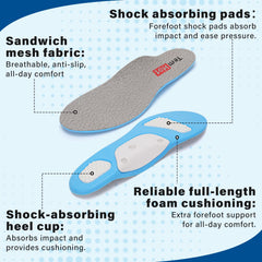 TemHot arch support insoles provide heel cushioning to reduce foot fatigue.