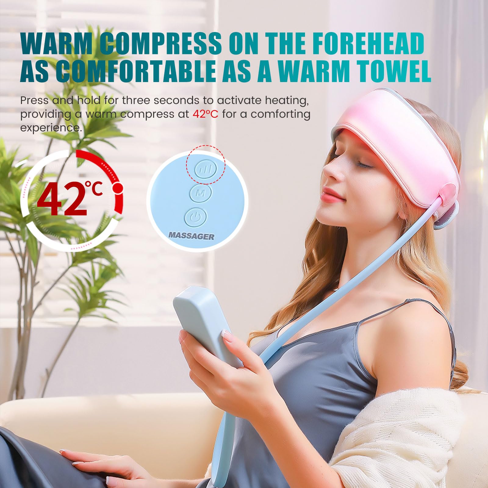TEMPTIPS head massager close-up highlights 96 massage nodes for scalp relief.