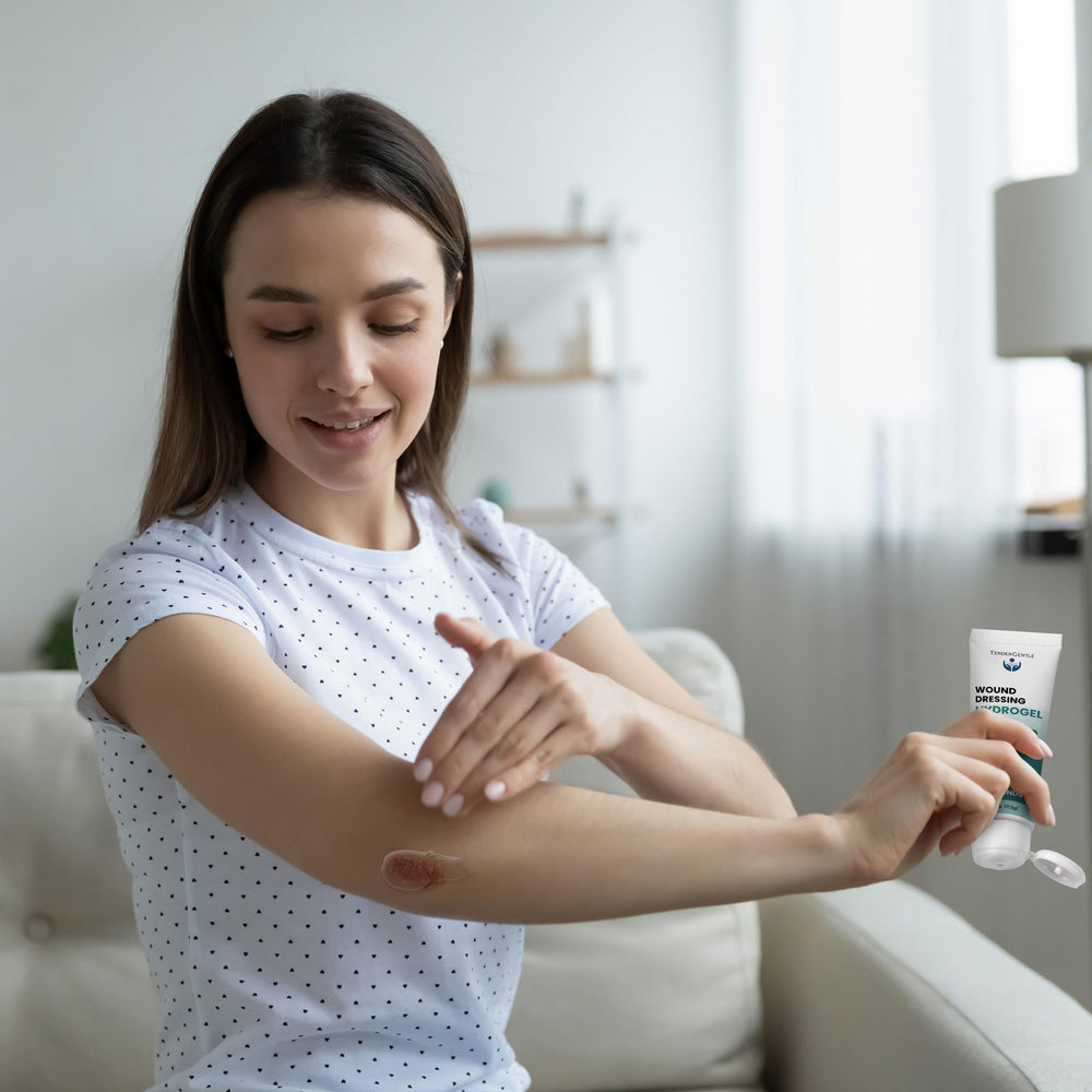 Dermatologist-tested TenderGentle hydrogel ideal for minor wounds and irritation.