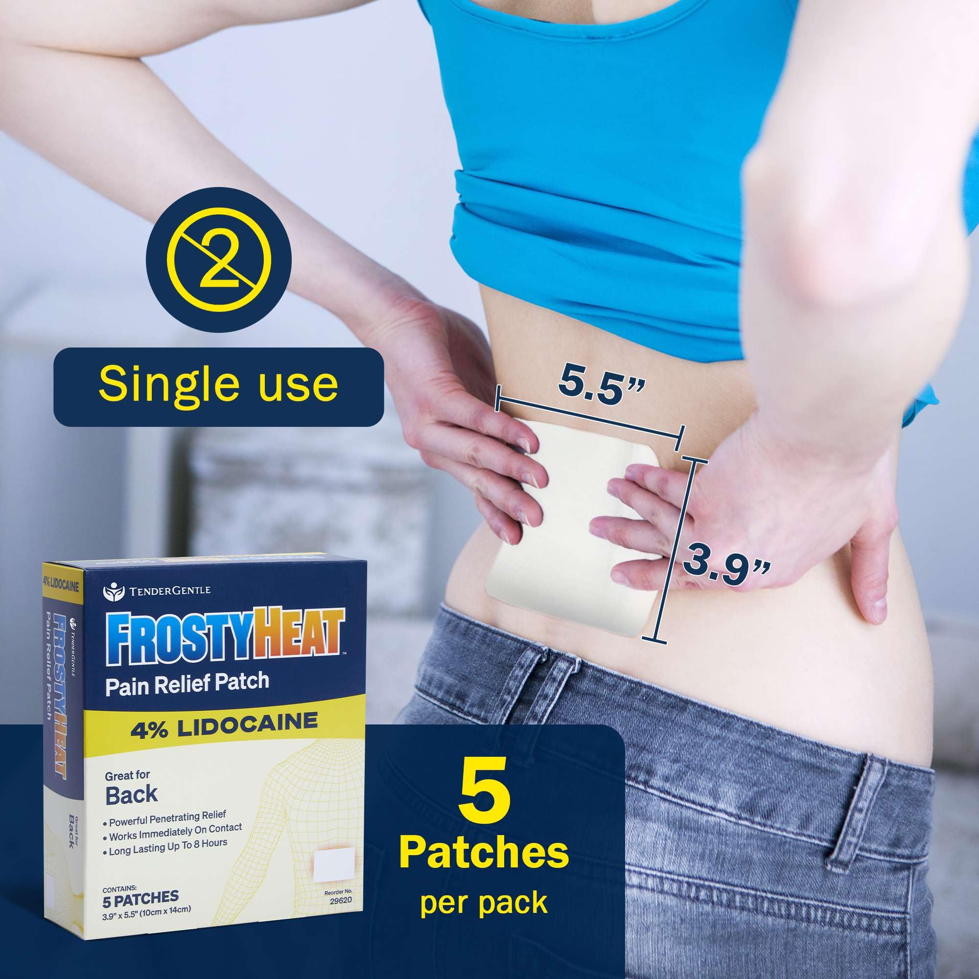 Close-up of TenderGentle lidocaine patch being applied
