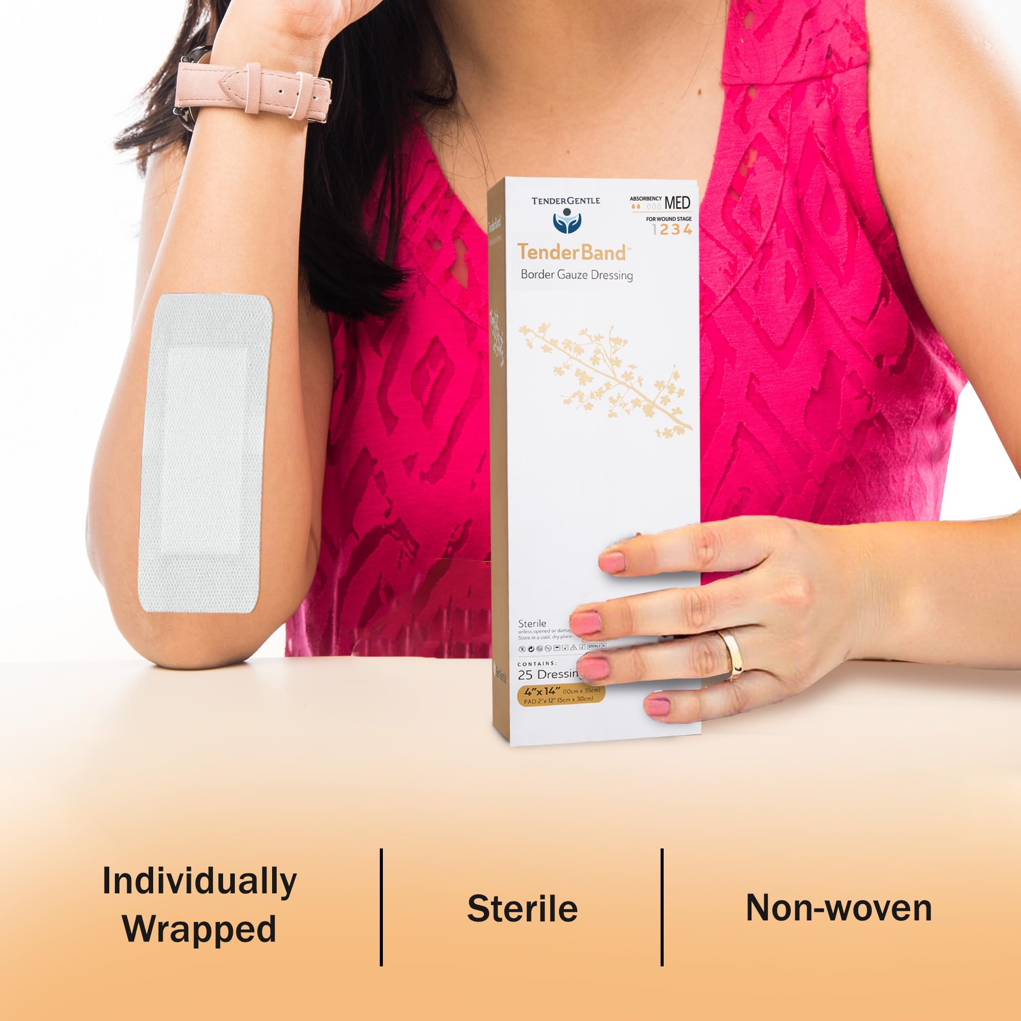 TenderGentle gauze pad held by adhesive island dressing for reliable protection