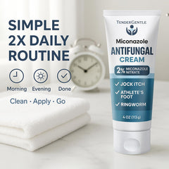 TenderGentle cream on clean skin after shower for comfort and relief.