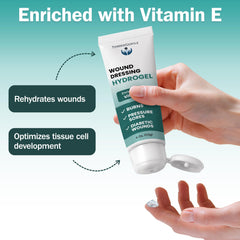 Vitamin E enriched TenderGentle hydrogel hydrates wounds and supports skin care.