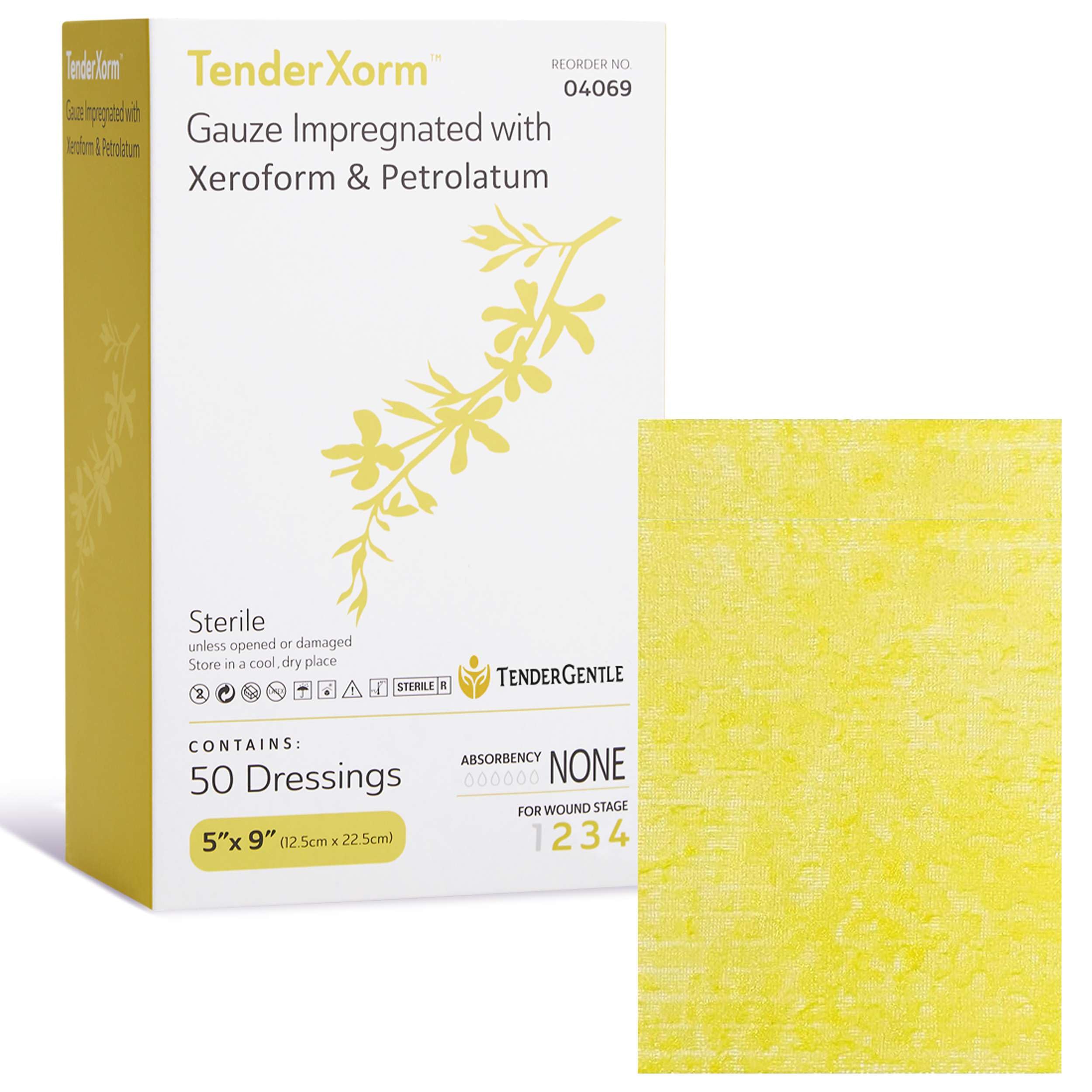 TenderGentle Xeroform Dressing 5x9-50 sterile mesh gauze for wound protection