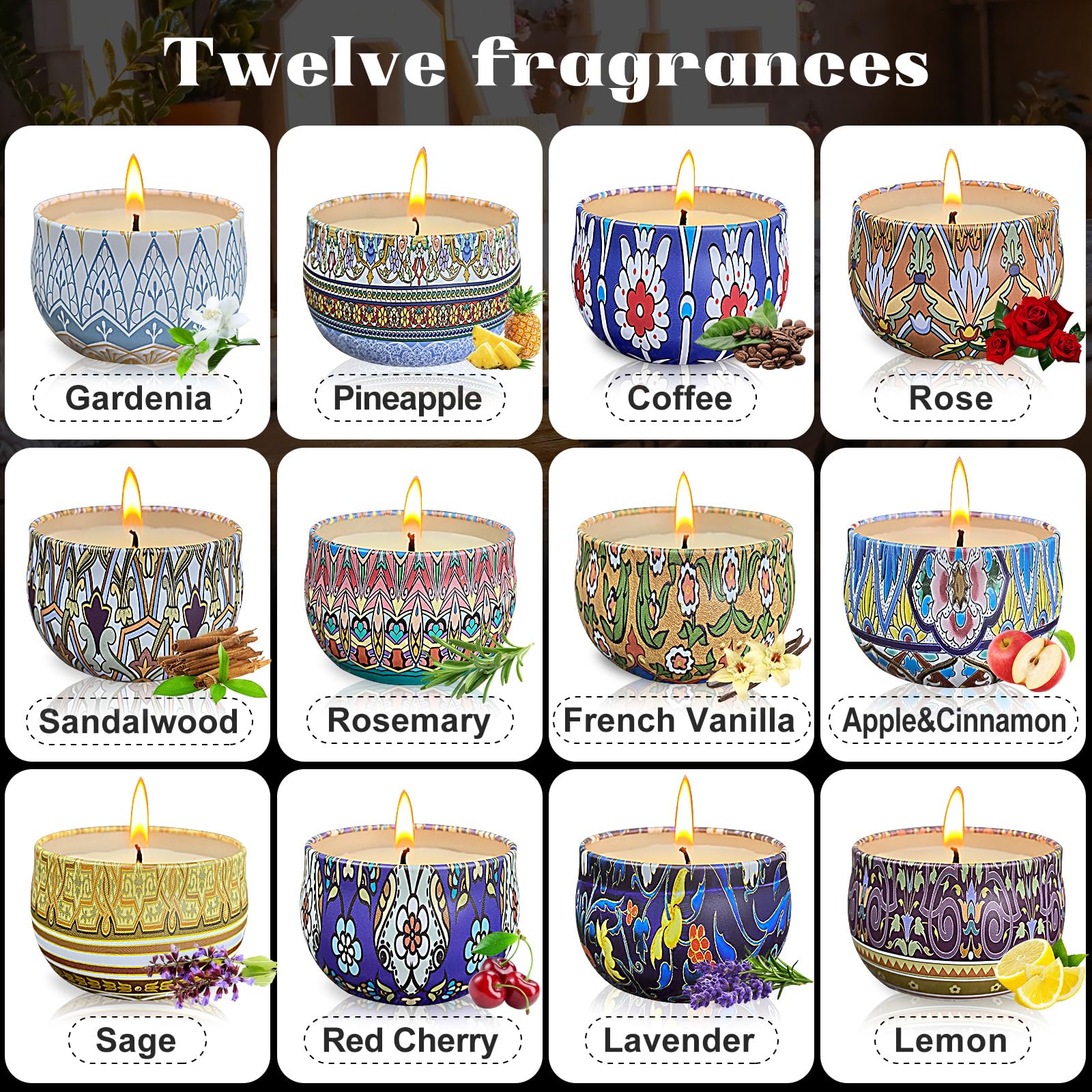 Tengyukenny Jasmine candle in metal jar adds light floral aroma to relaxation corners.