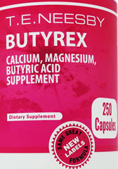 T.E.Neesby Butyrex capsules closeup highlighting 600 mg potency per capsule.