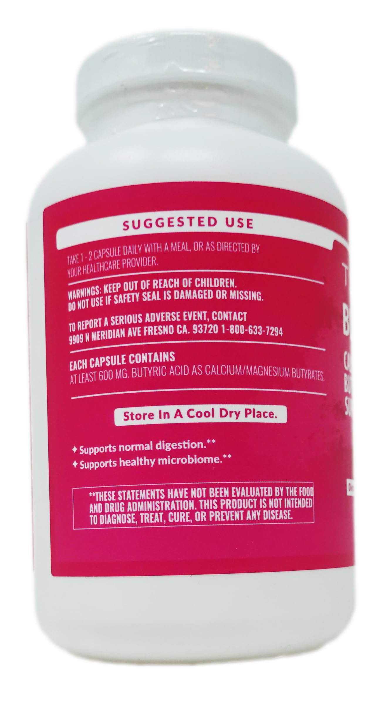 T.E.Neesby Butyrex label view emphasizing the 250-capsule supply.