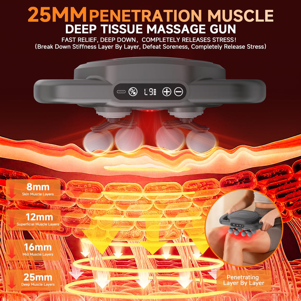 TenSine massage gun side view in hand for deep tissue relief