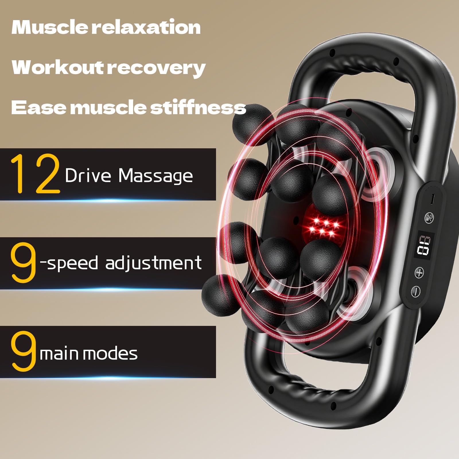 TenSine massage gun with 9 modes and 9 speeds offers customizable sessions.
