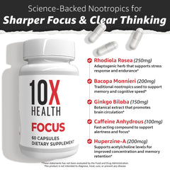 TenX Health Focus Huperzine A tablet emphasizing focus and clarity