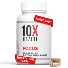 TenX Health Focus Rhodiola Rosea bottle signals cognitive support benefits