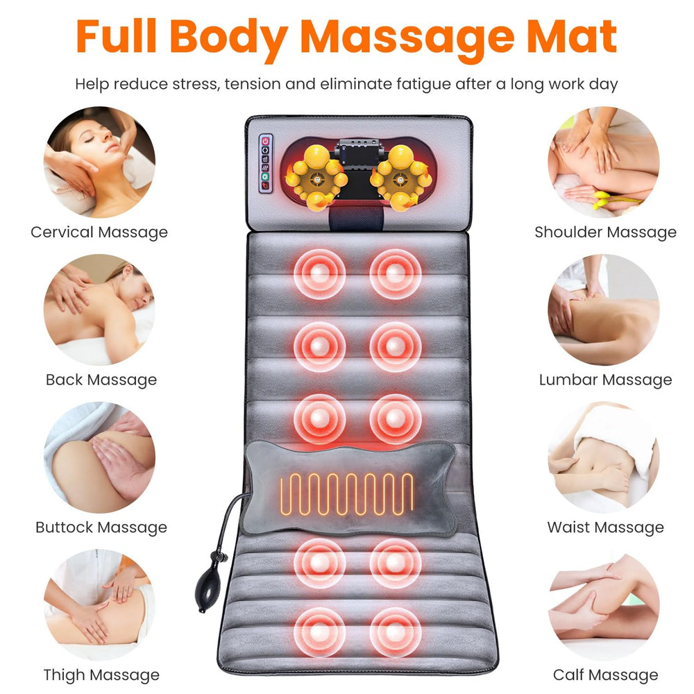 TeqHome full-body massage mat eases thigh fatigue with adjustable intensity.