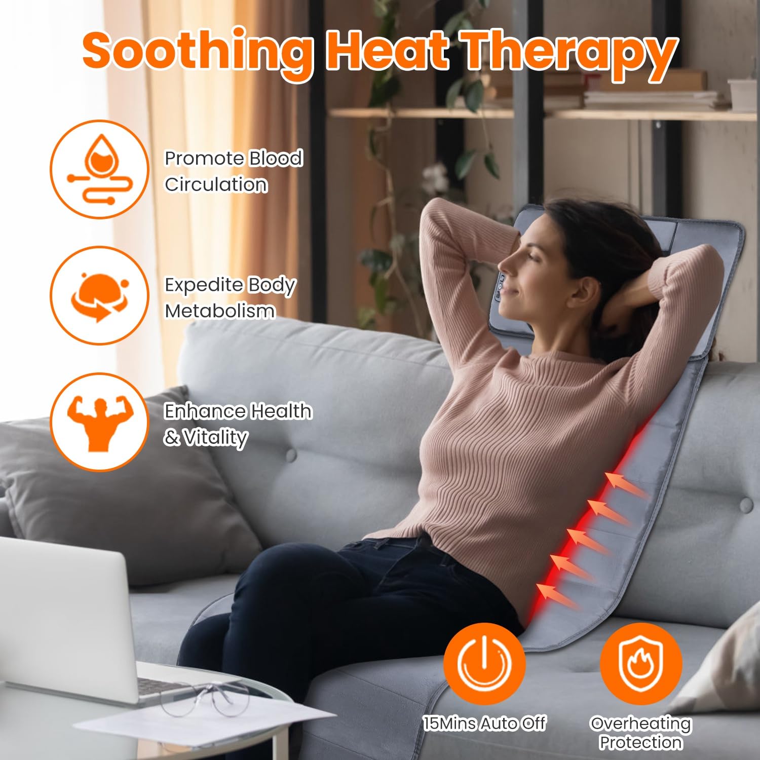 TeqHome full-body massage mat supports waist comfort and relaxation after work.