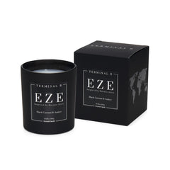 Terminal B EZE fragrance label closeup highlights black currant amber notes