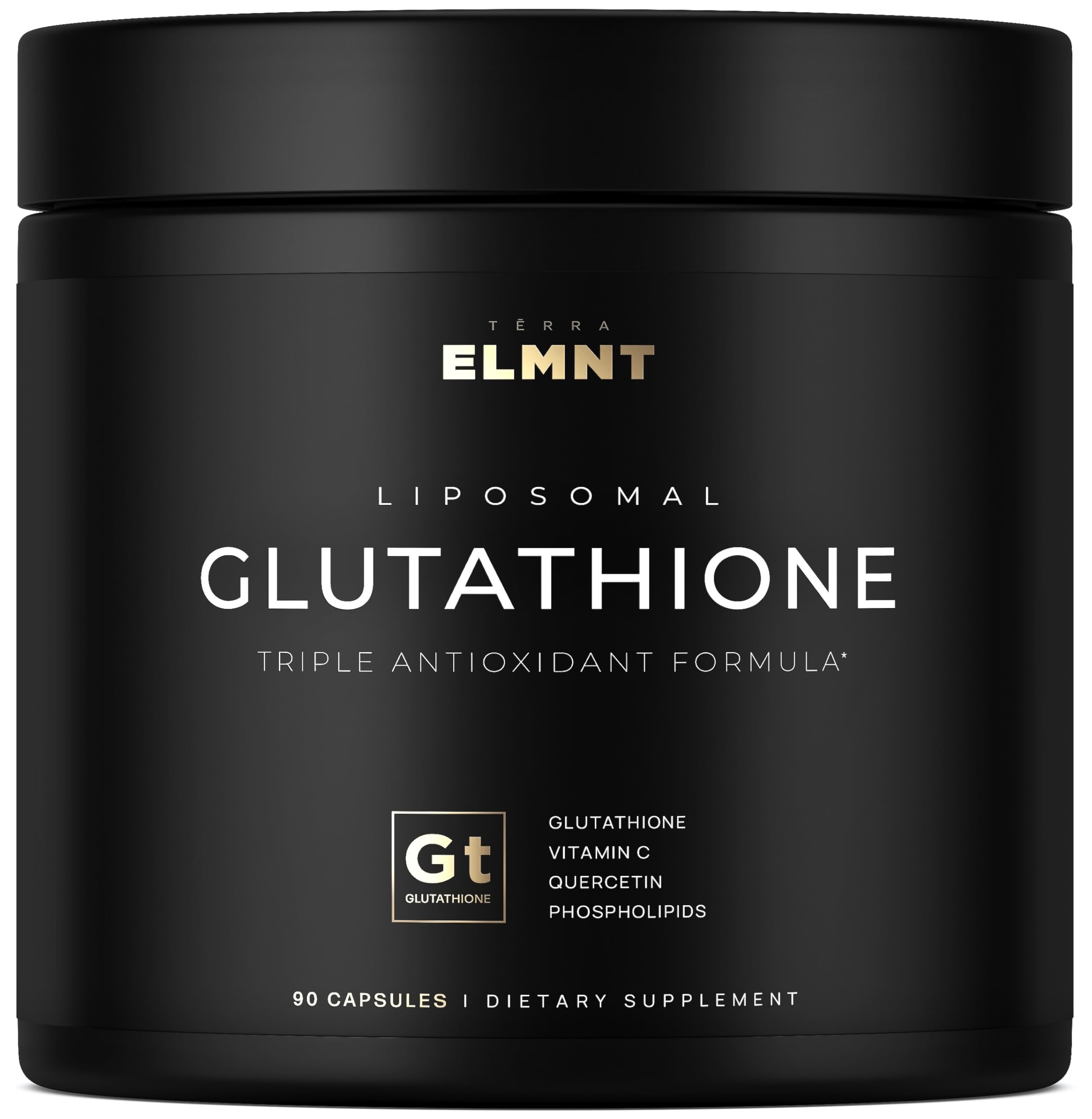 Terra Elmnt 2150mg glutathione bottle with liposomal delivery potential.