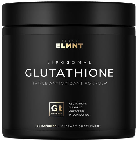 Terra Elmnt 2150mg glutathione bottle with liposomal delivery potential.