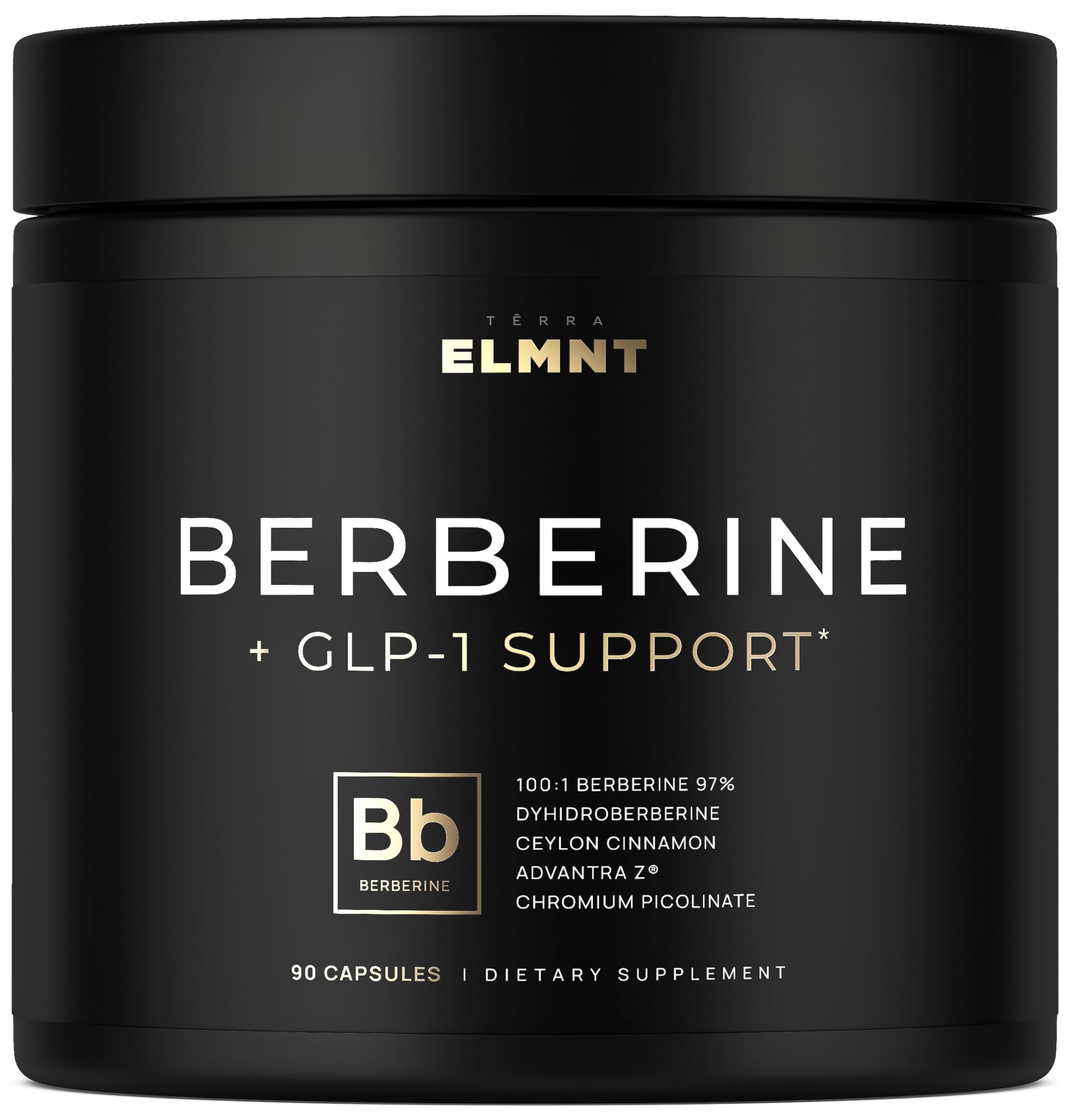 Terra Elmnt Berberine bottle pouring for easy dosing and metabolism support.