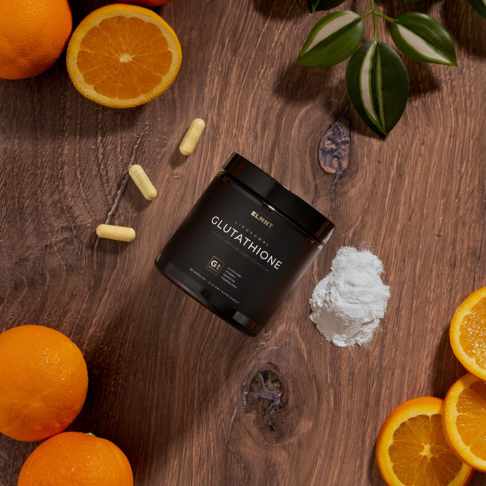 Terra Elmnt supplement on a desk setup for daily routine use.