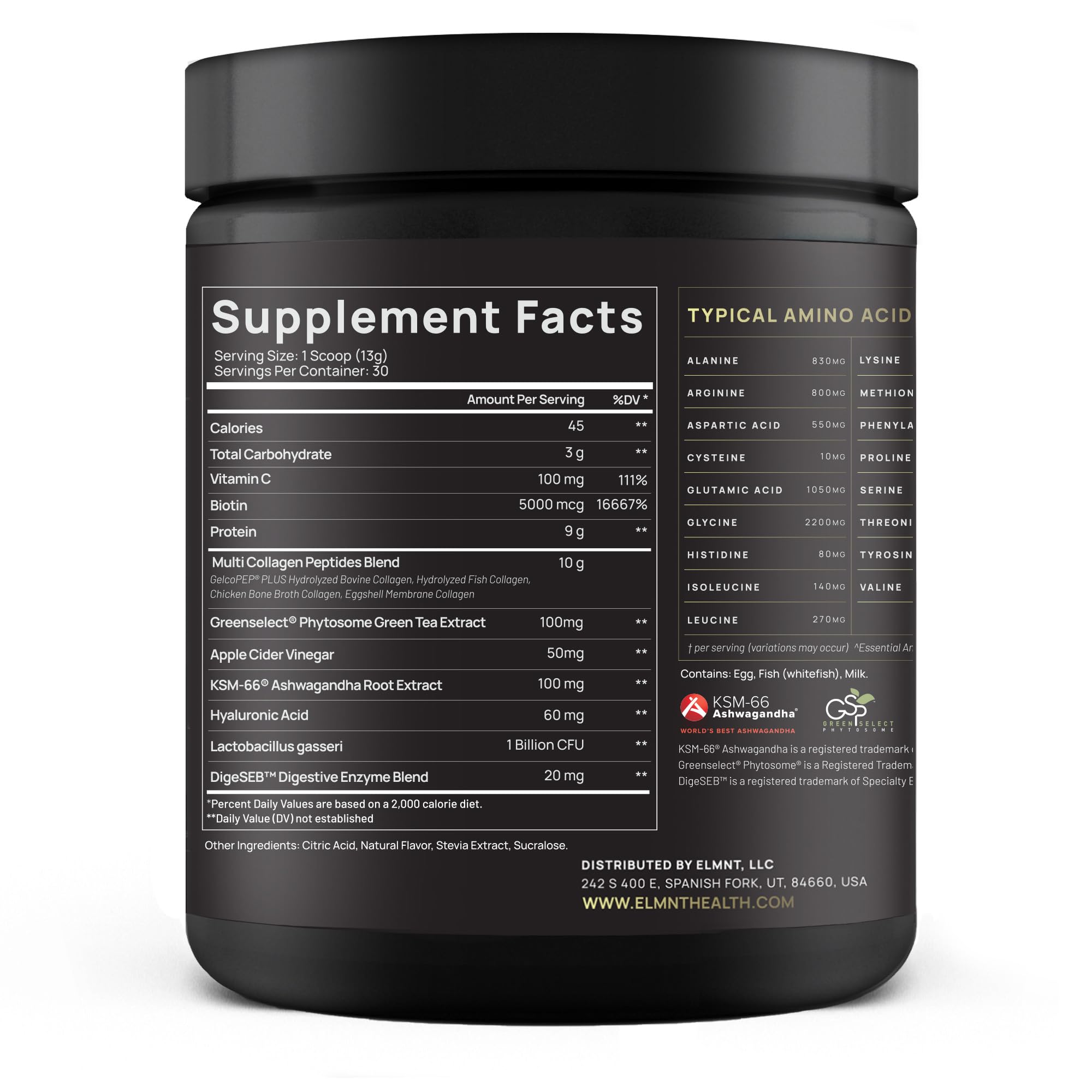 Terra Elmnt Burn pink lemonade tub back label details ingredients for gut health support