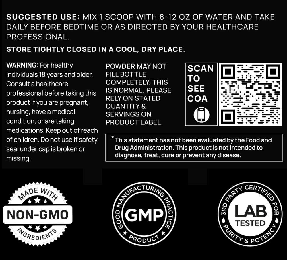 Terra Elmnt Triple Sleep QR code and lab results demonstrate transparency and purity.