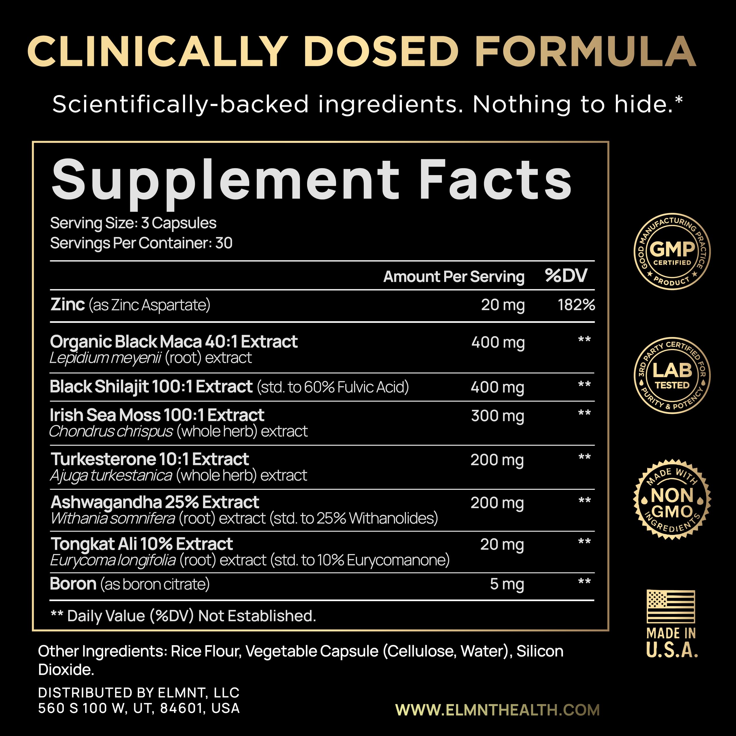 ULTRA MALE ingredients close-up highlighting 100:1 Shilajit potency