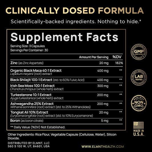 ULTRA MALE ingredients close-up highlighting 100:1 Shilajit potency
