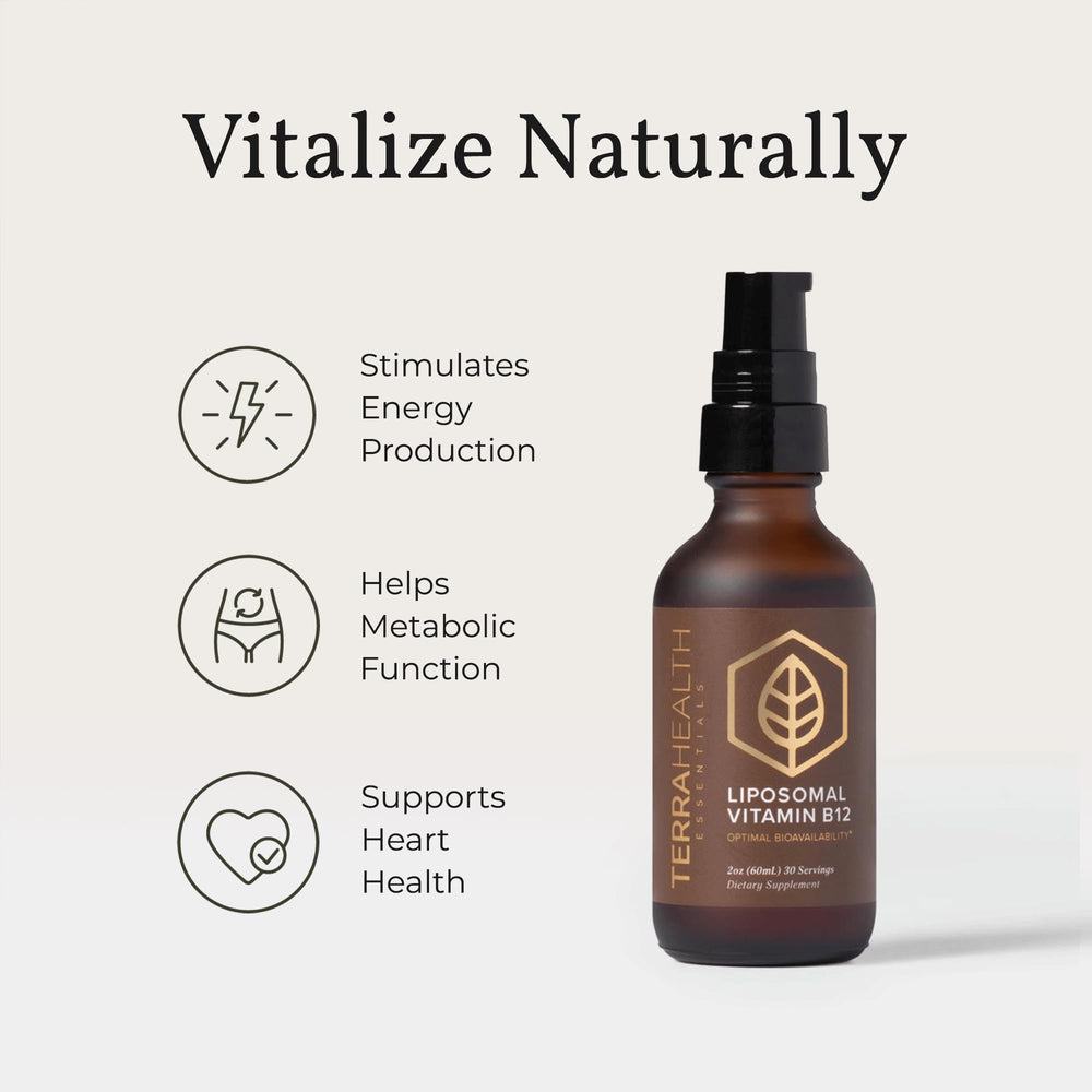 Pour of Terra Health Essentials Liposomal B12 for easy daily dosing