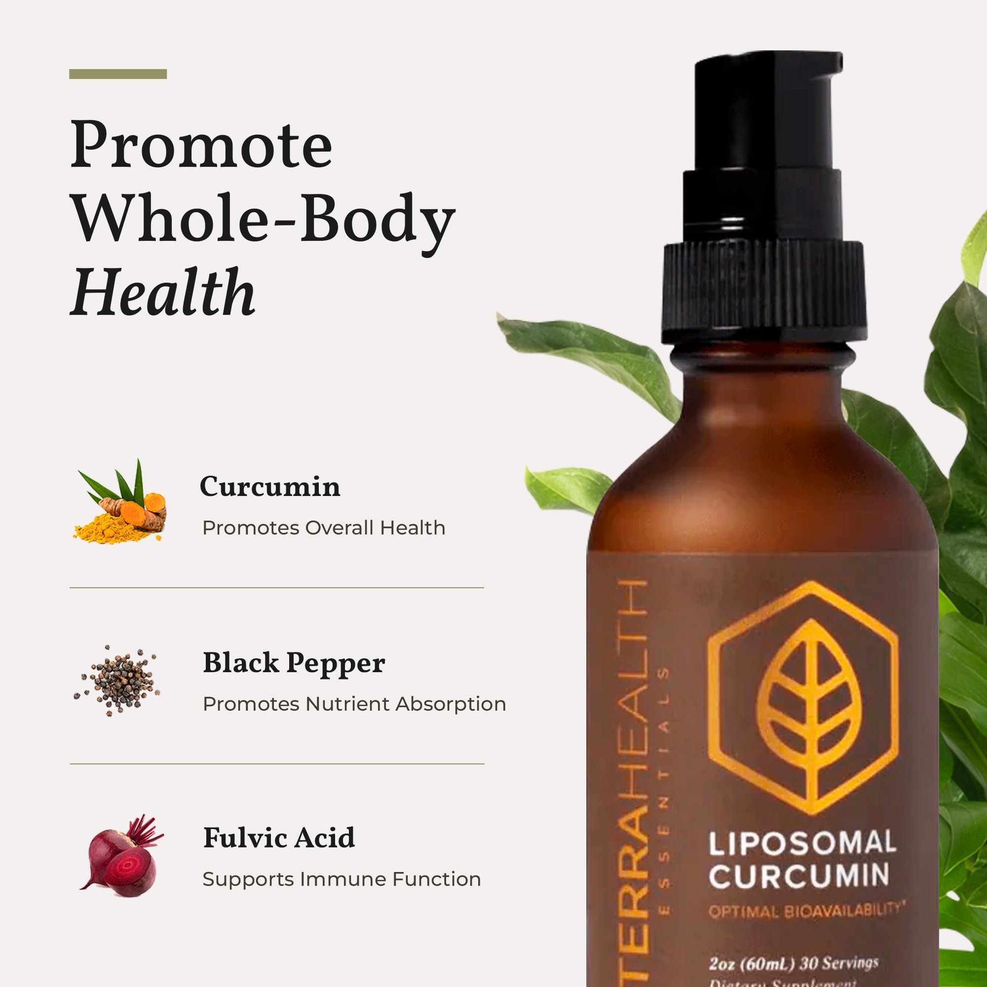 Terra Health Essentials liposomal curcumin drops amber bottle close-up