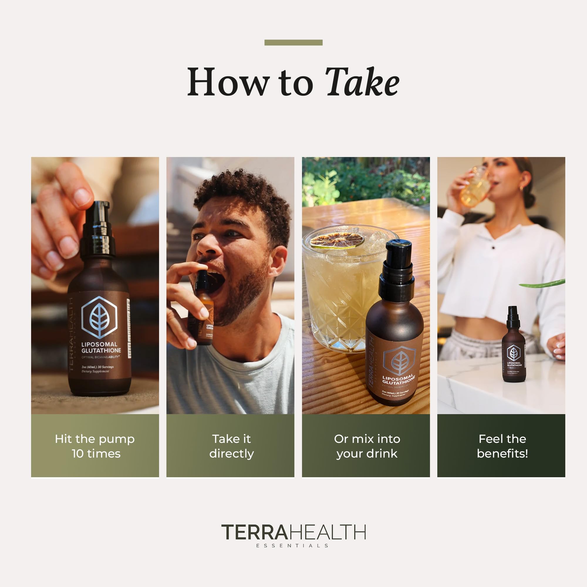 Terra Health Essentials liposomal glutathione supporting immune health and vitality.
