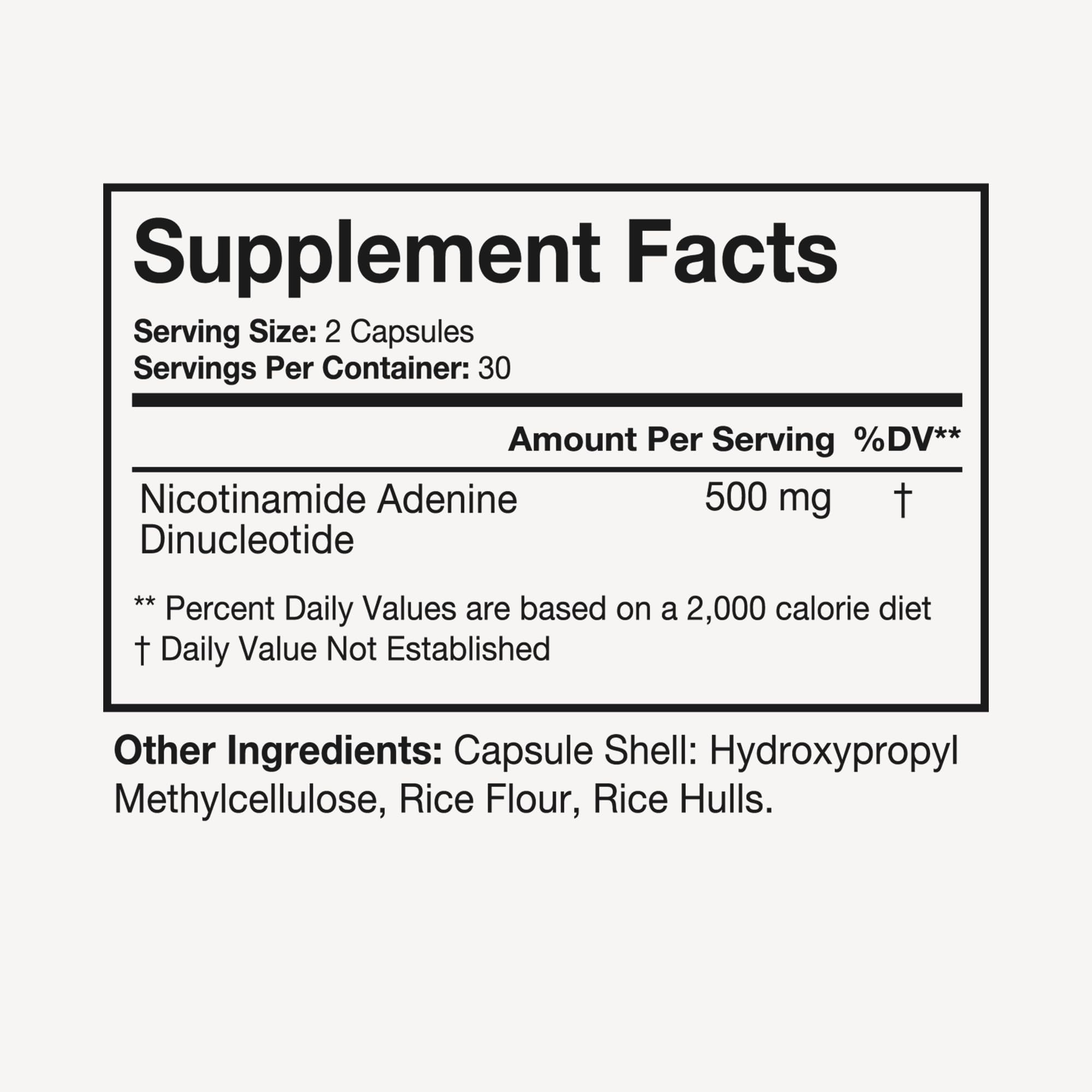 Terra Health Essentials NAD+ label showing natural ingredients and formulation