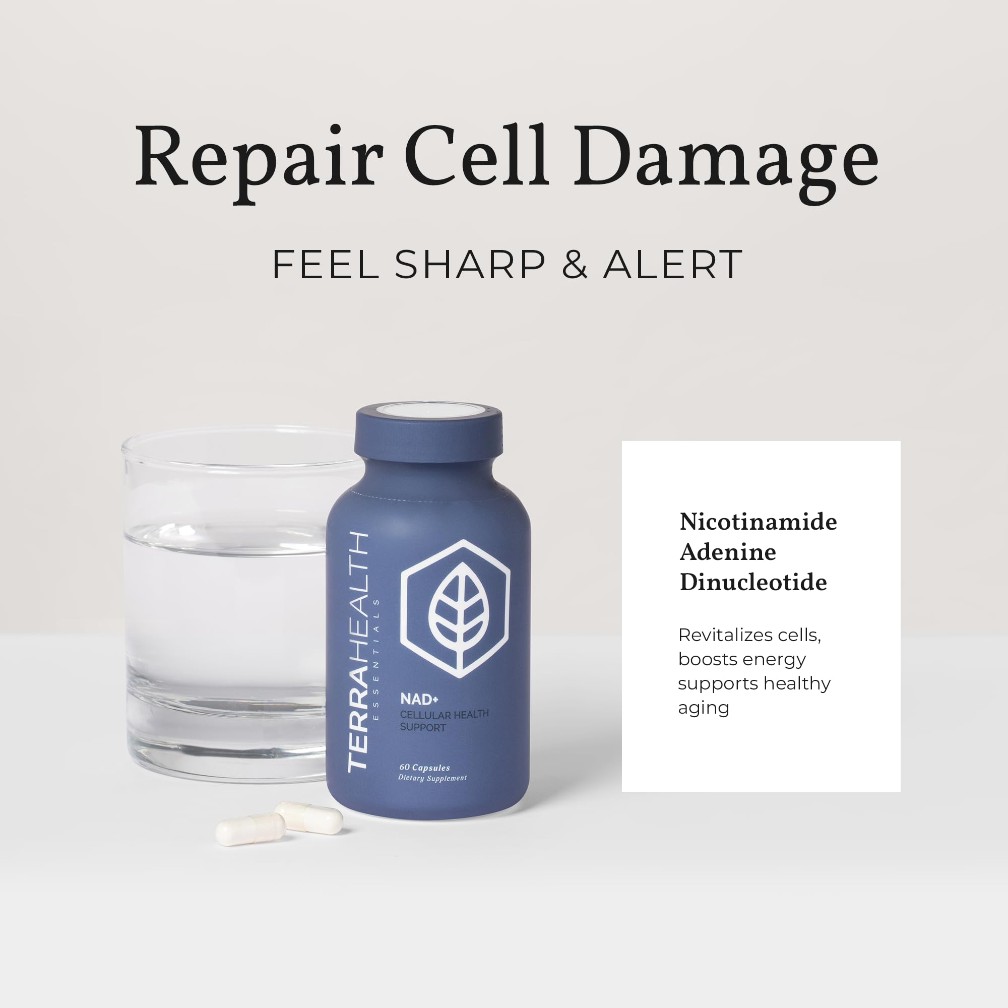 Terra Health Essentials NAD+ serving-size image illustrating easy daily dosage