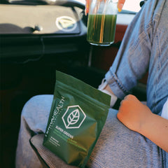 Terra Health Essentials Super Greens in smoothie illustrates tasty daily greens ritual.