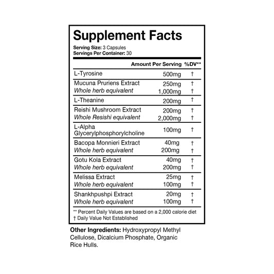 Terra Health NOOFOCUS label details highlight Alpha-GPC and adaptogenic mushrooms.