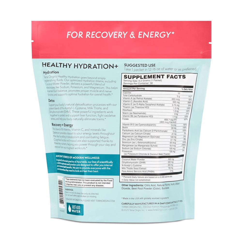 Terra Origin antioxidant-support hydration packet provides antioxidant support for daily use