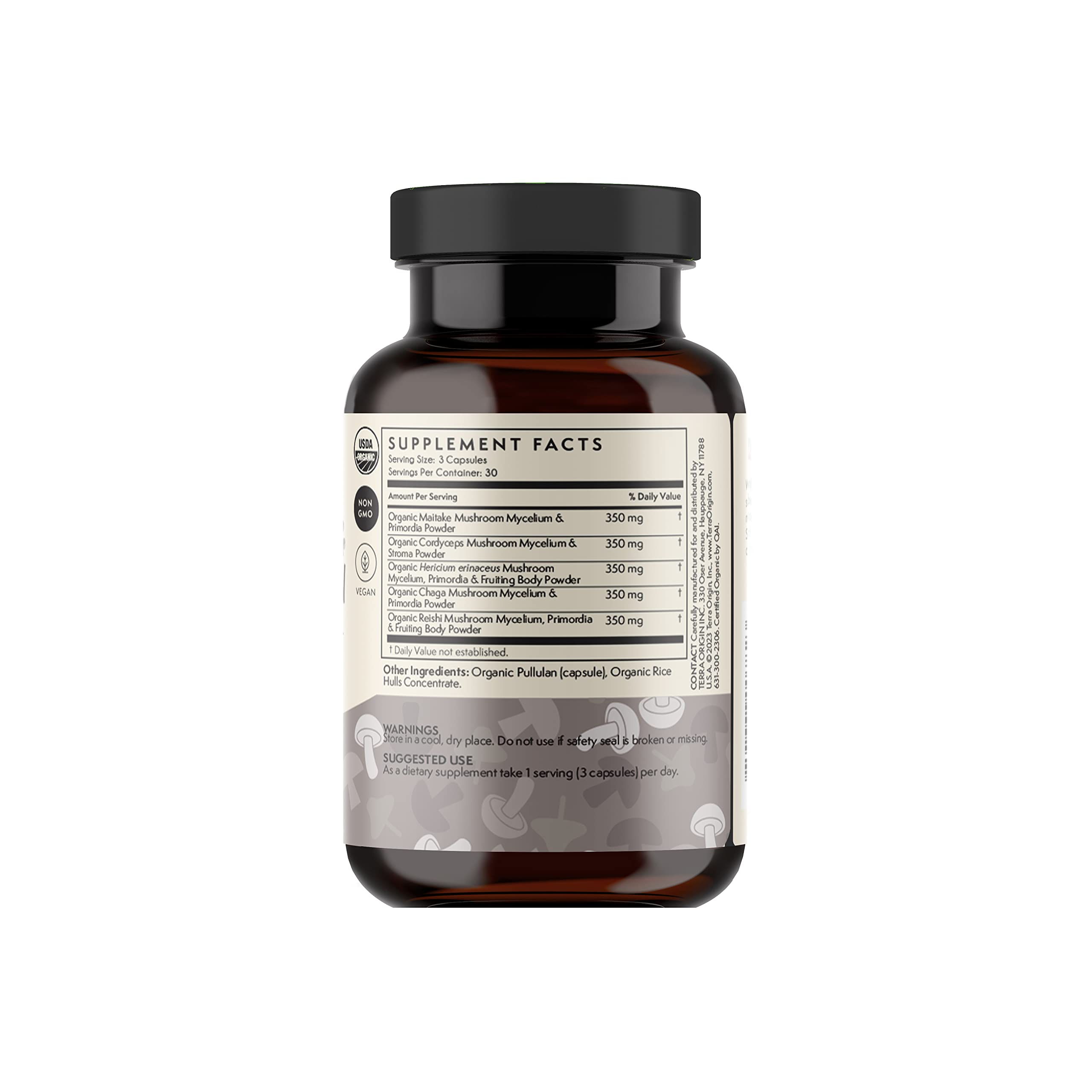 Terra Origin capsules on white counter ready for daily regimen.