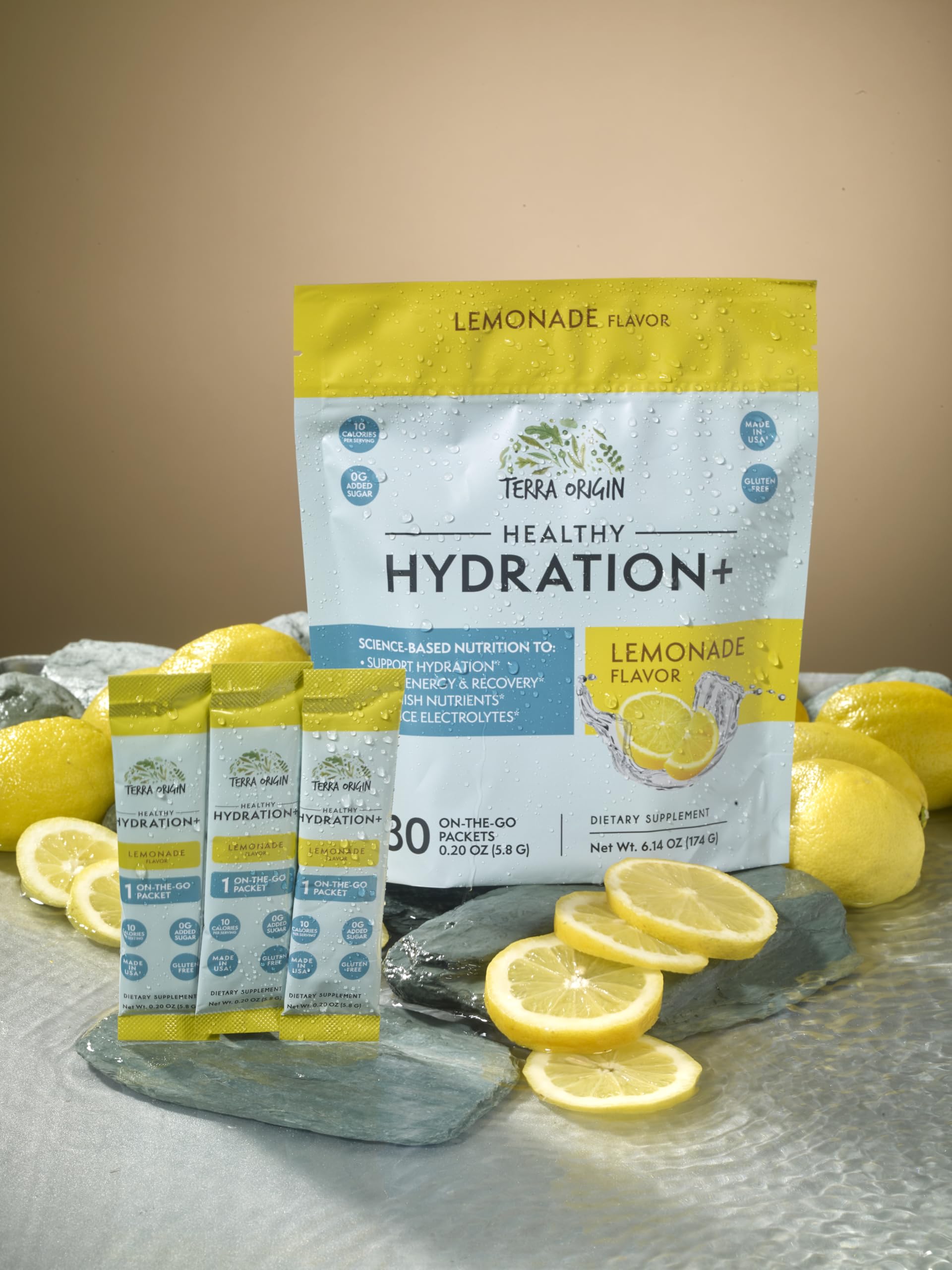 TERRA ORIGIN electrolyte blend close-up highlighting sodium, potassium, and magnesium for fluid balance.